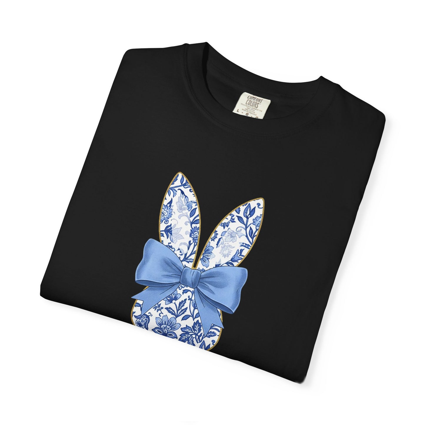 Blue Floral Bunny with Bow T-Shirt | Easter spring heart design