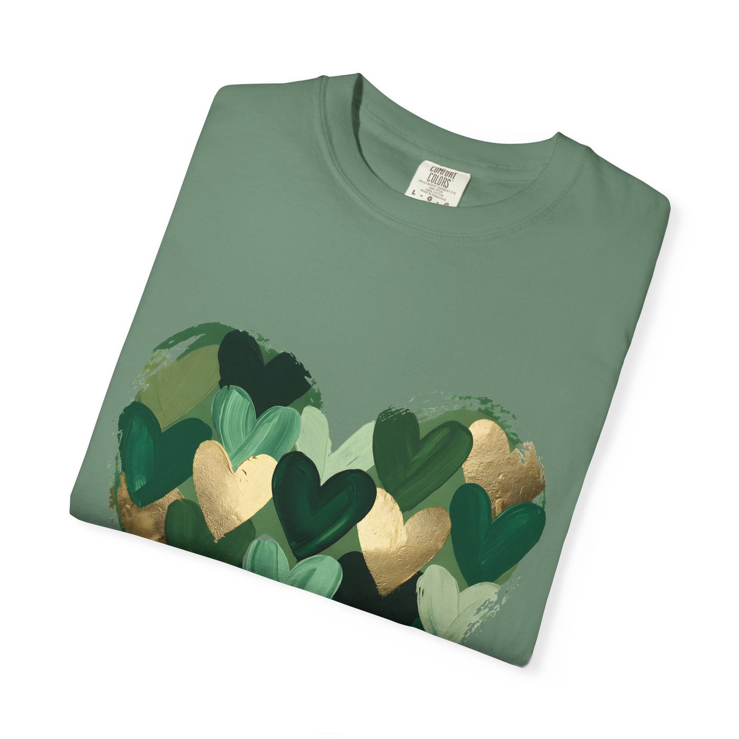 Green Heart Pattern T-Shirt | Camouflage Hearts Graphic Tee
