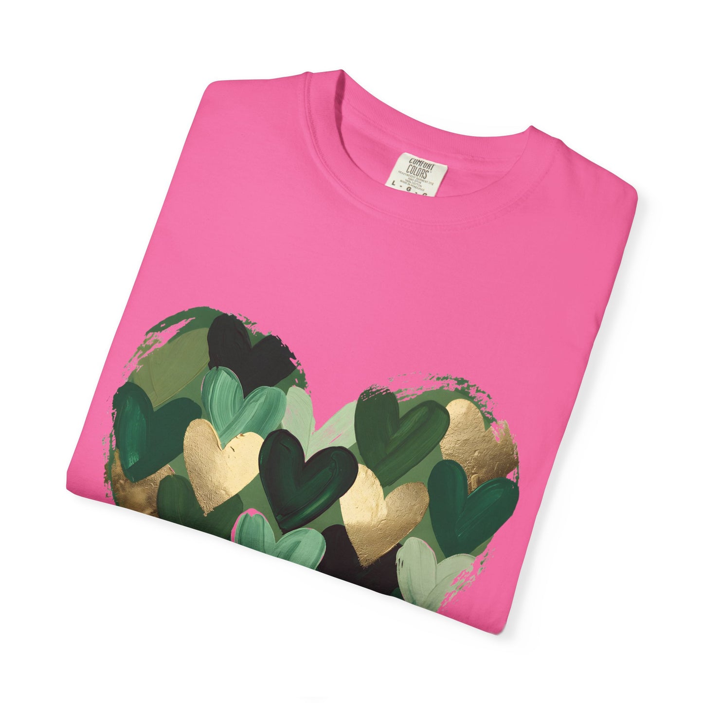 Green Heart Pattern T-Shirt | Camouflage Hearts Graphic Tee