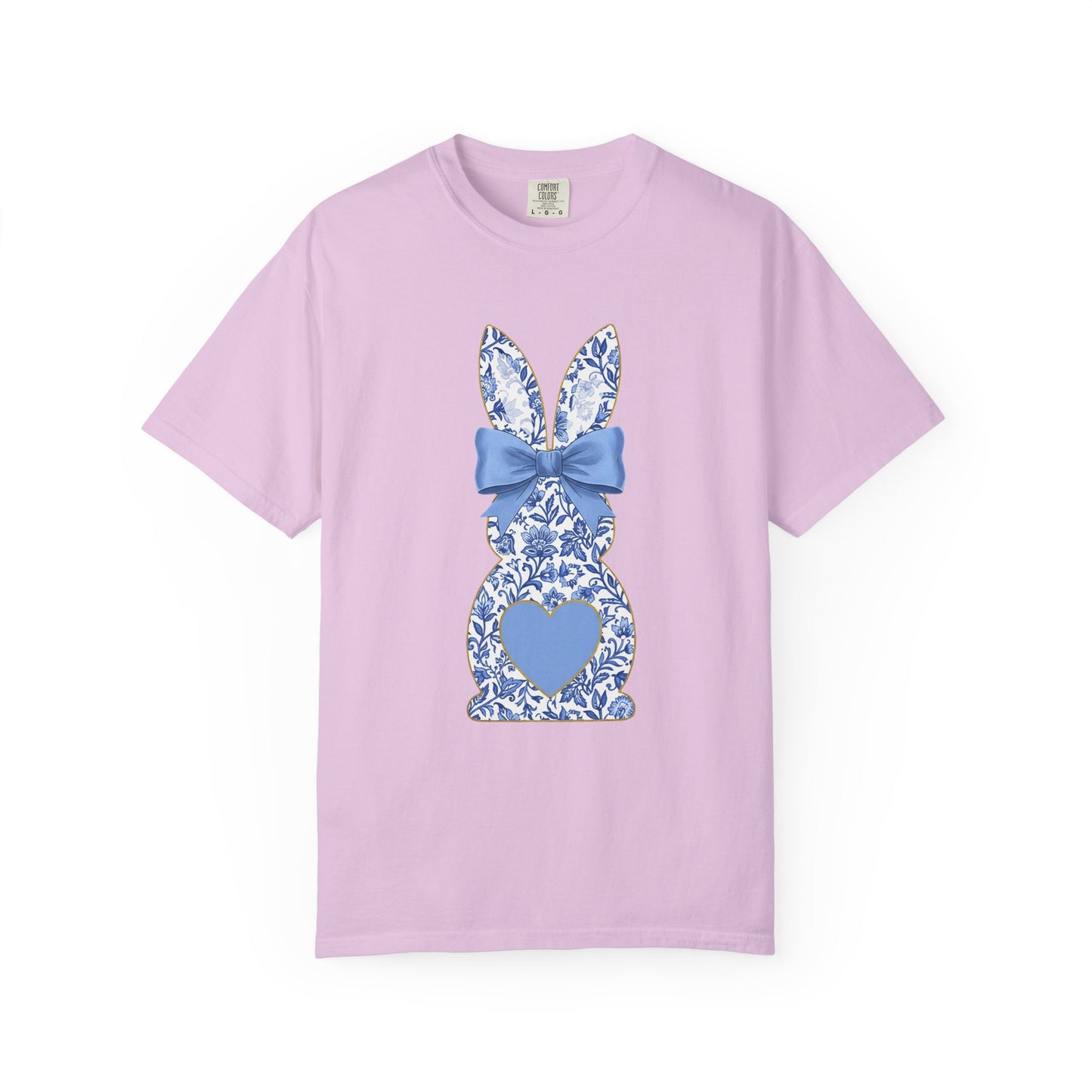 Blue Floral Bunny with Bow T-Shirt | Easter spring heart design
