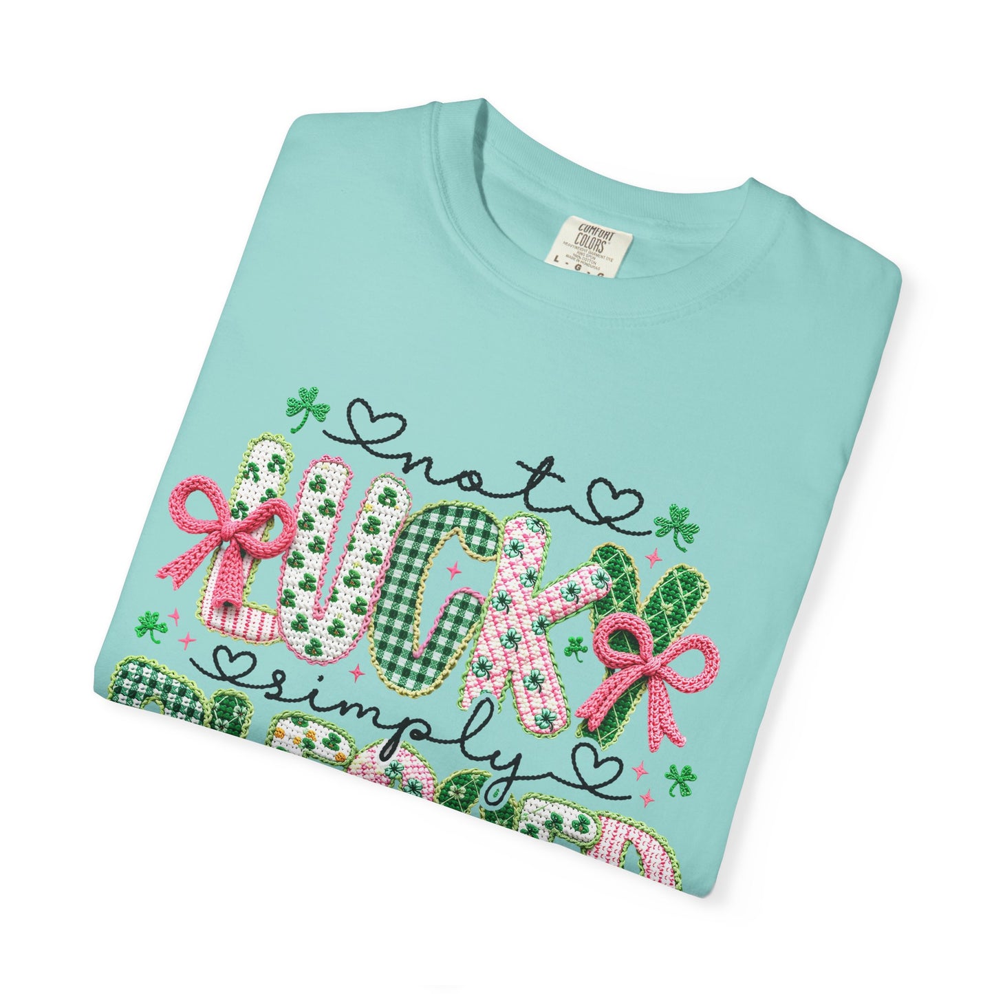 Not Lucky Simply Blessed Shirt | Christian St Patrick Day Tee ,Coquette  Pink  Bow Clover Plaid Ribbon Top, Romans 4:7-8 Faith Shirt