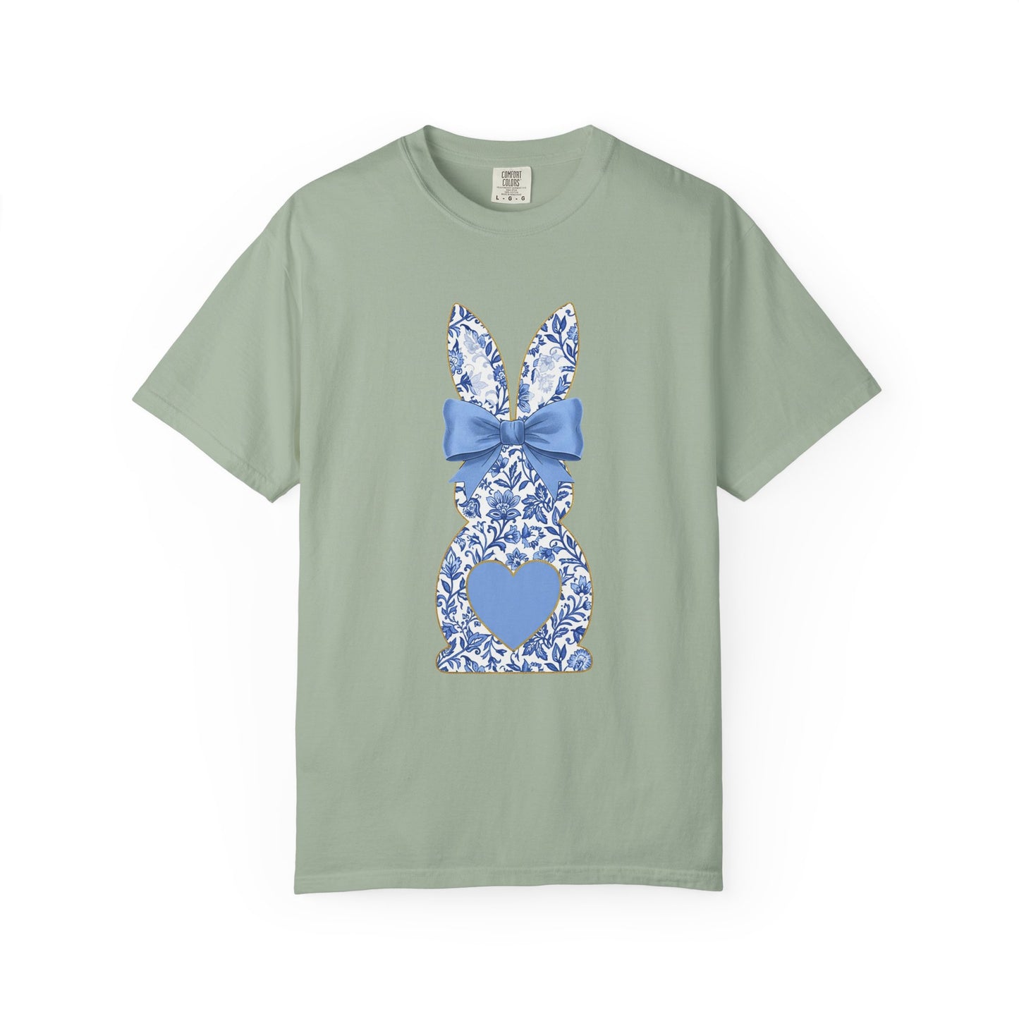 Blue Floral Bunny with Bow T-Shirt | Easter spring heart design