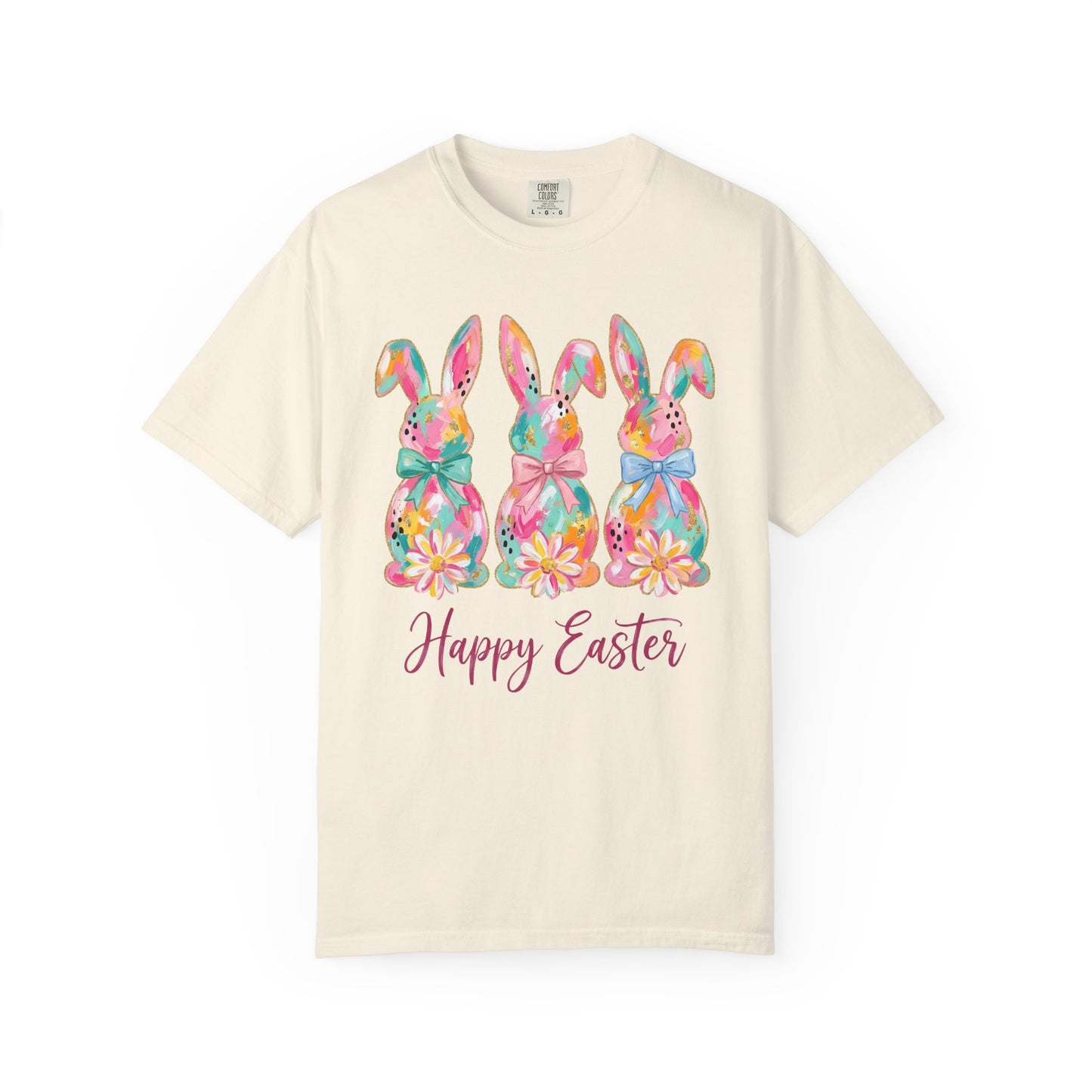 Colorful Watercolor Bunny Trio Happy Easter T-shirt | Easter Spring Tee