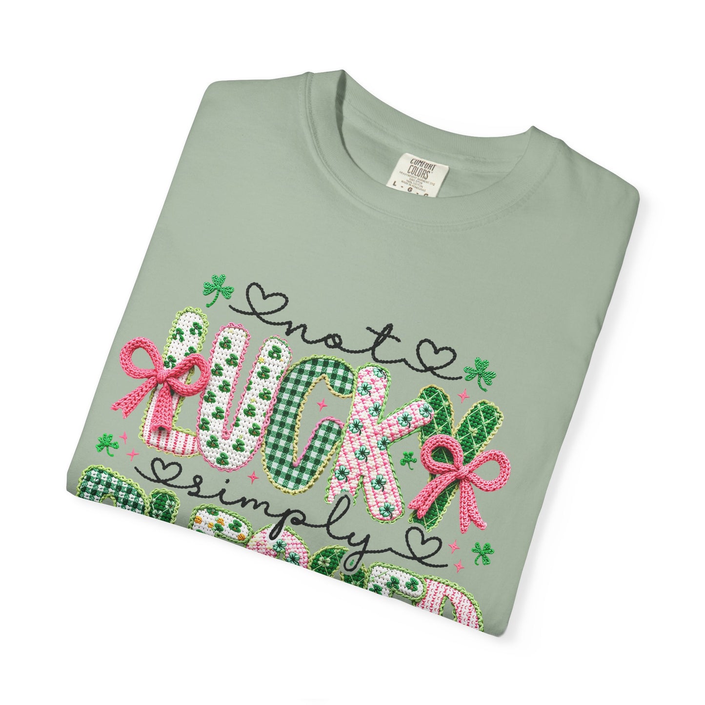 Not Lucky Simply Blessed Shirt | Christian St Patrick Day Tee ,Coquette  Pink  Bow Clover Plaid Ribbon Top, Romans 4:7-8 Faith Shirt