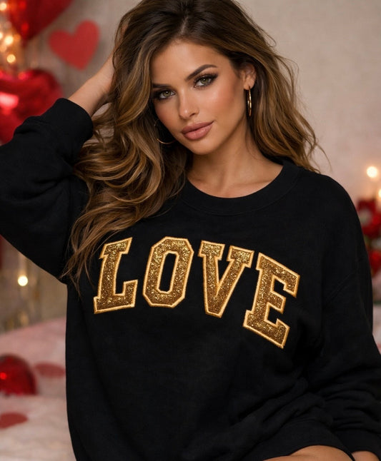 LOVE Embroidered  with  Gold  threads long sleeve sweatshirt gift  for girlfriend wife  sister friend mom