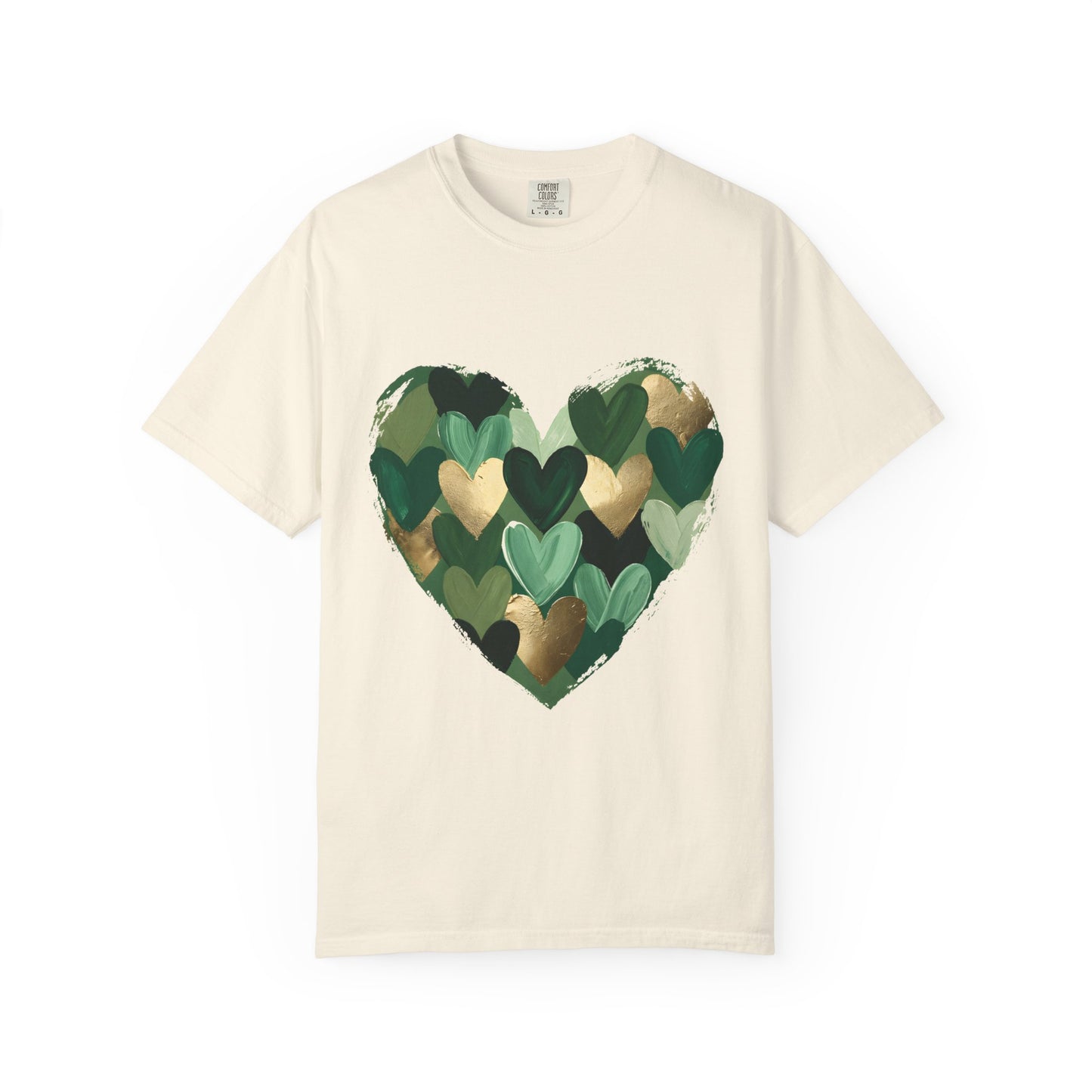Green Heart Pattern T-Shirt | Camouflage Hearts Graphic Tee