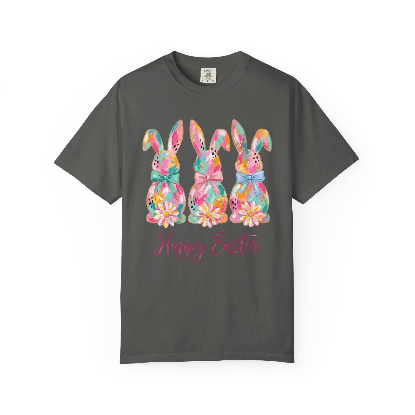 Colorful Watercolor Bunny Trio Happy Easter T-shirt | Easter Spring Tee