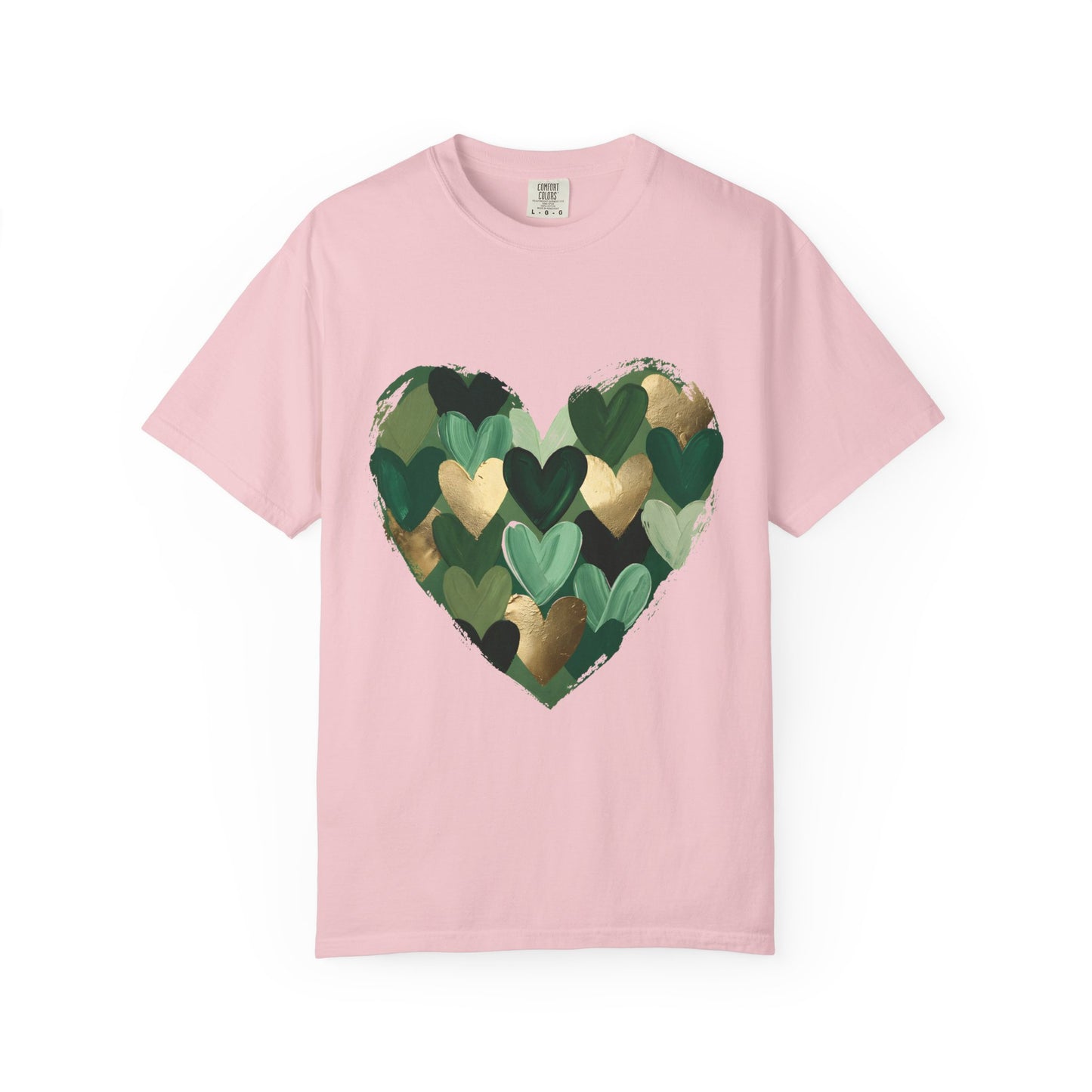 Green Heart Pattern T-Shirt | Camouflage Hearts Graphic Tee