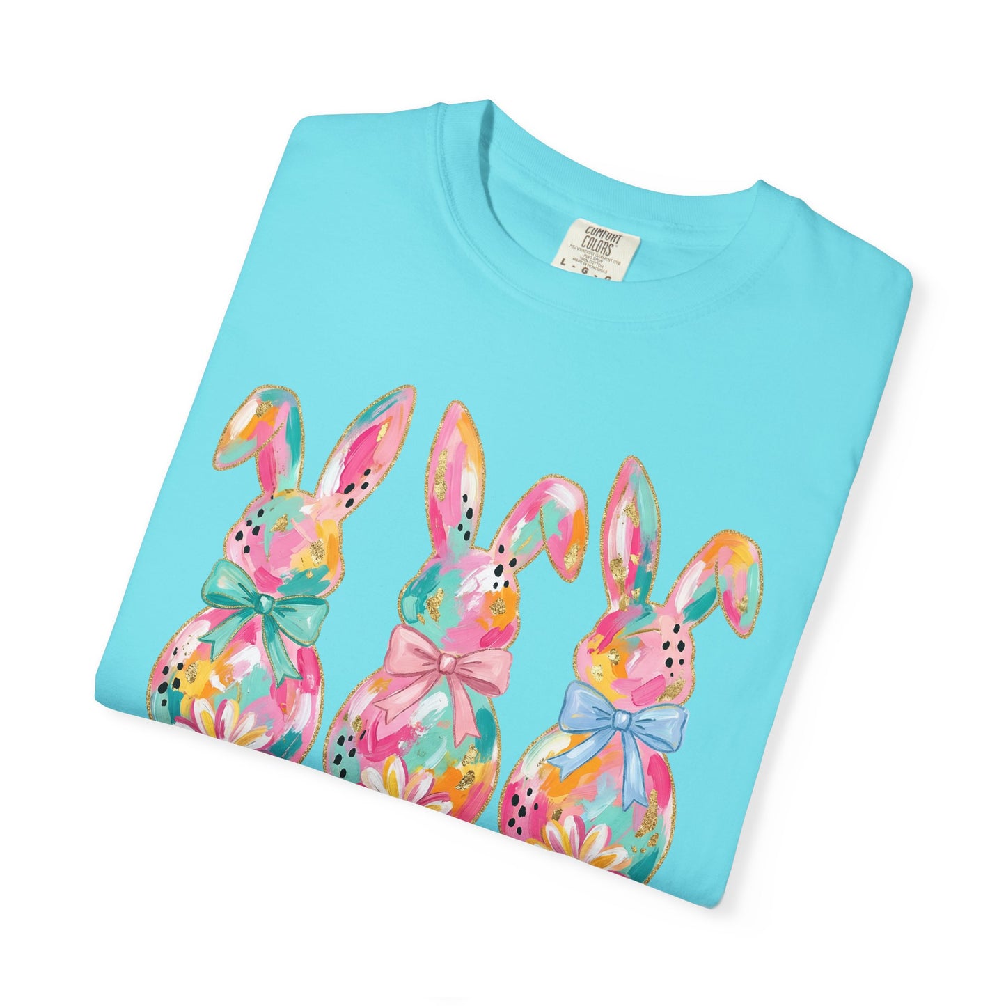 Colorful Watercolor Bunny Trio Happy Easter T-shirt | Easter Spring Tee